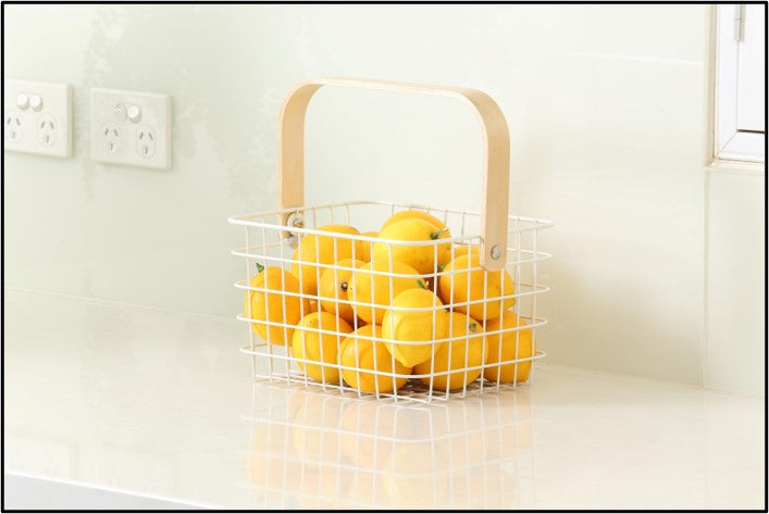 White  and Bamboo Storage Basket