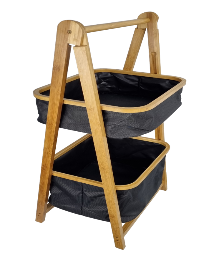 Bamboo 2 Tier Oxford Cloth Hamper