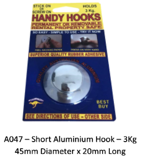 Handy Permanent or Removable Aluminium Hook- Small- Card of 1