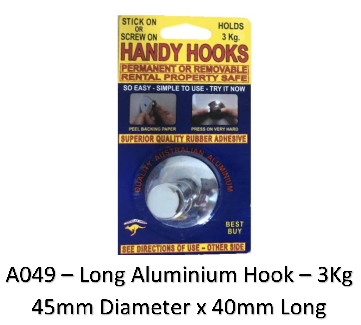 Handy Permanent or Removable Aluminium Hook- Large- Card of 1