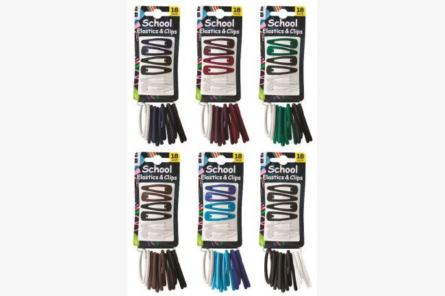 Hair Elastic W/Clips 18pk 6asst