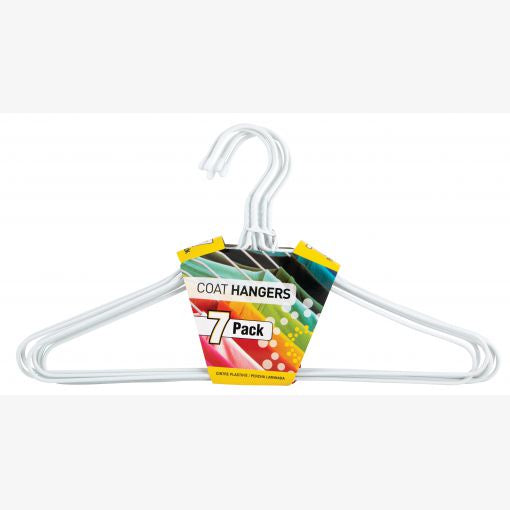 Coat Hangers, White Wire, Pack of 7