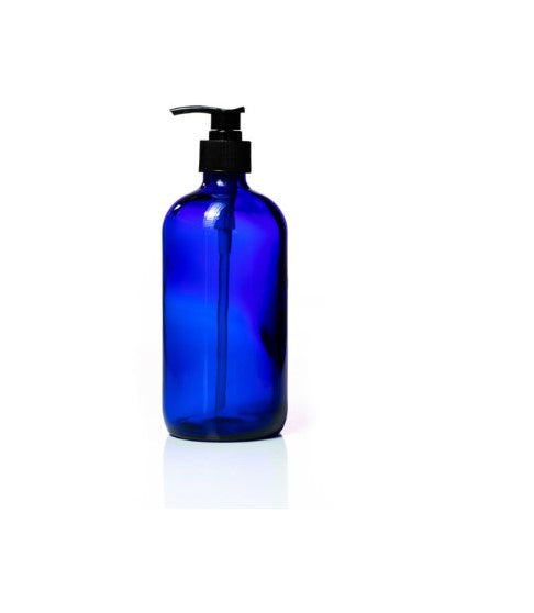 Blue Boston Glass Bottle,  500ml W White Pump