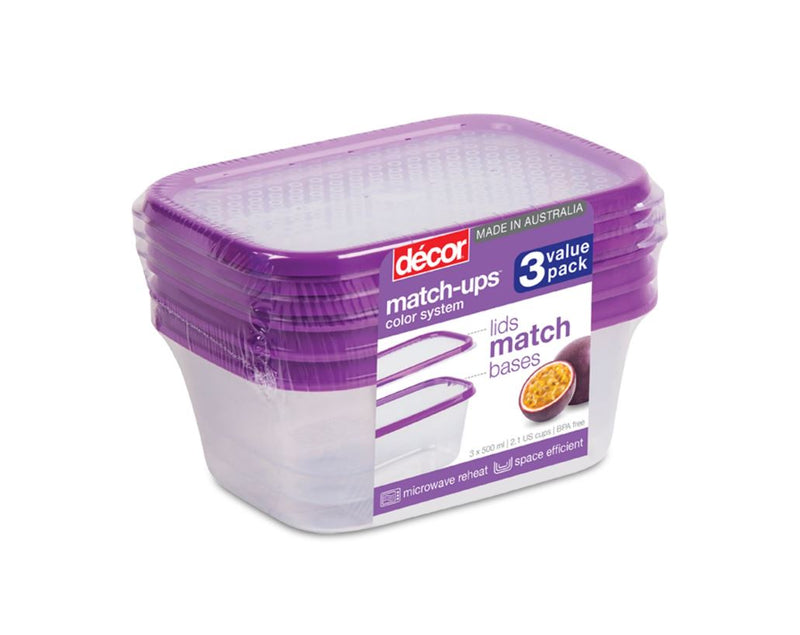 Décor Match-Ups Basics Oblong Purple 500ml 3pk
