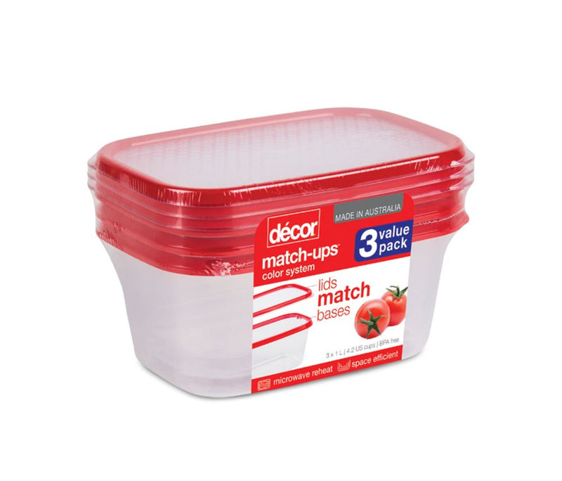 Décor Match-Ups Basics Oblong Red 1L, 3pk