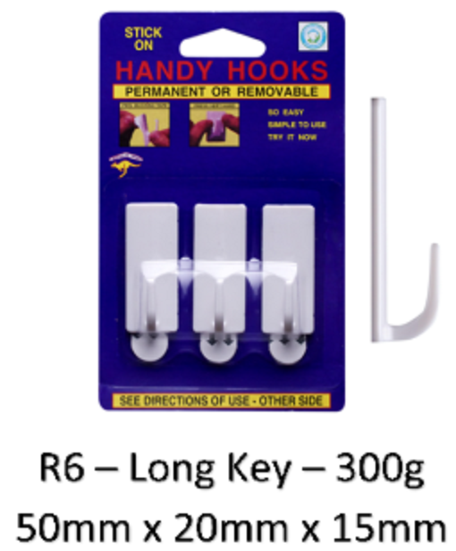 Permanent or Removable Hook - Long Key – 600g Card of 3