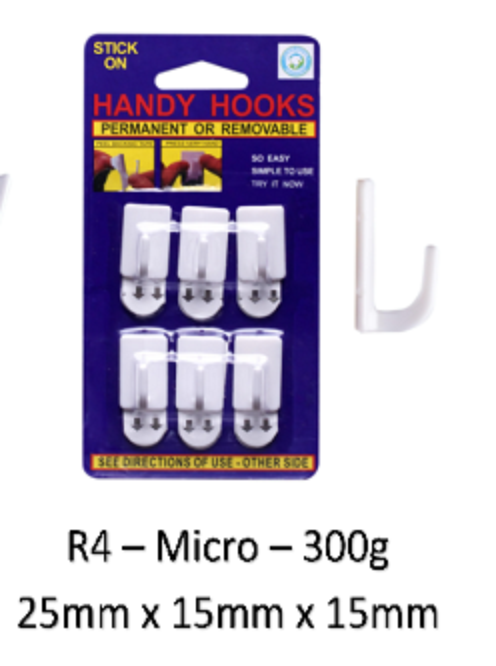 Permanent or Removable Hook - Micro – 300g Card of 6