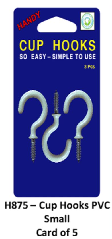 Cup Hook PVC - Large Card of 3