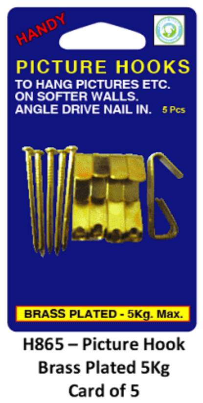 Picture Hook Brass Plated Angle Drive – 5Kg Card of 5