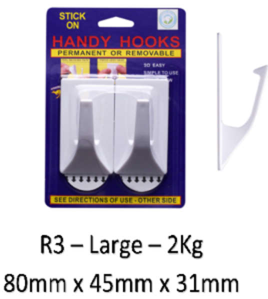 Permanent or Removable Hook - Large Card of 2