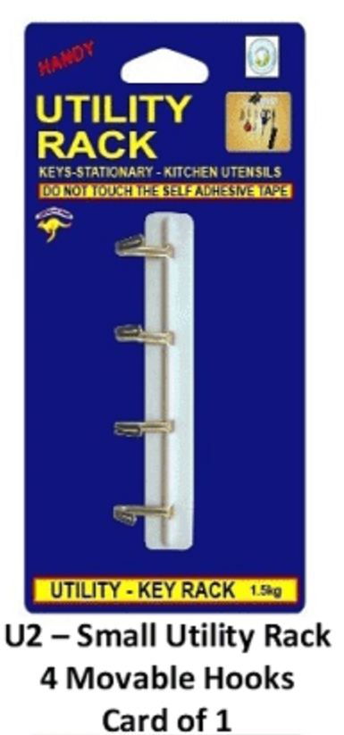 Small Utility Rack - 4 Movable Hooks