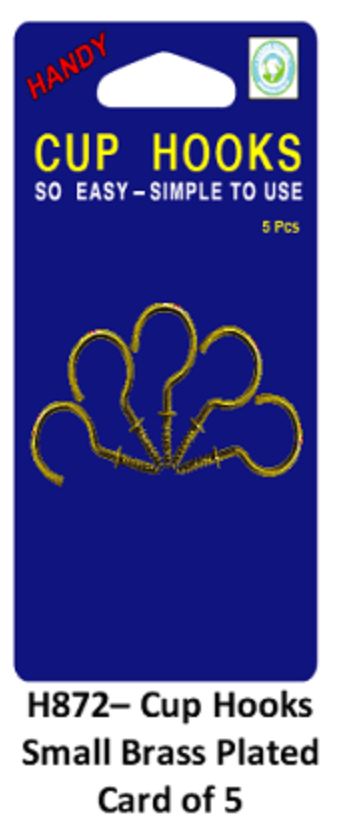 Cup Hook - Small Brass Plated Card of 5