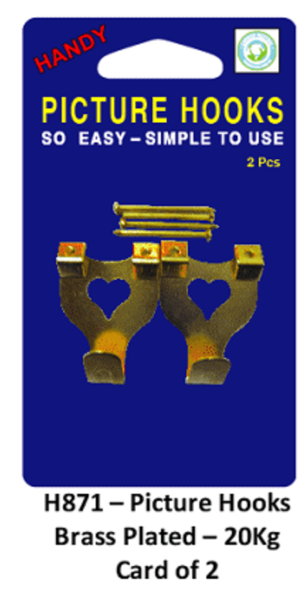 Picture Hook Brass Plated - 20Kg Card of 2