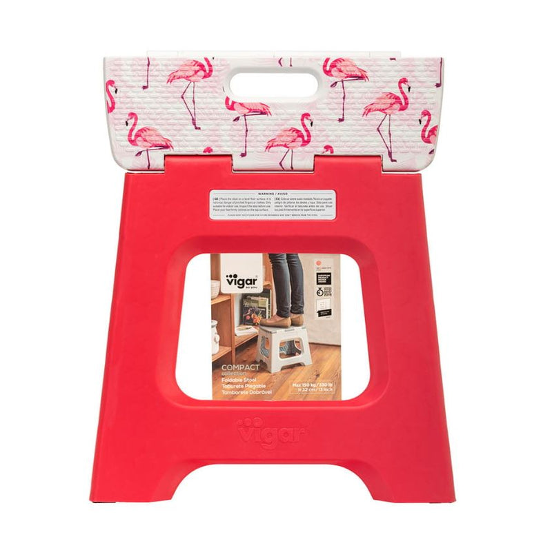 Vigar Compact Foldable Stool, 32cm (150kg) Flamingo On Top