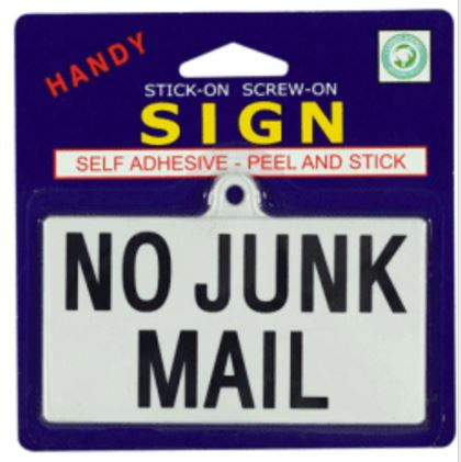 No Junk Mail  Sign - Medium