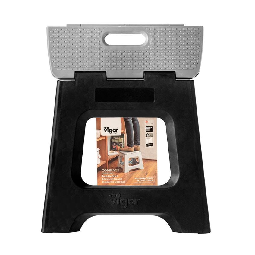 Vigar Compact Black-Grey Foldable Stool, 32cm (150kg)