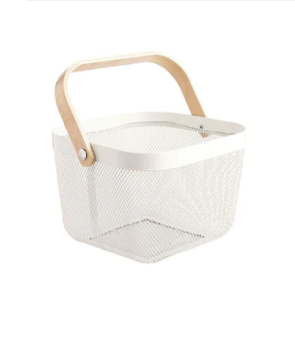 Metal And Bamboo Basket 24x24x17cm