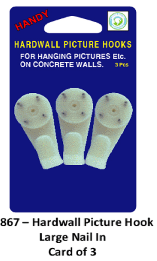 Hardwall Picture Hook Nail In - Large Card of 3