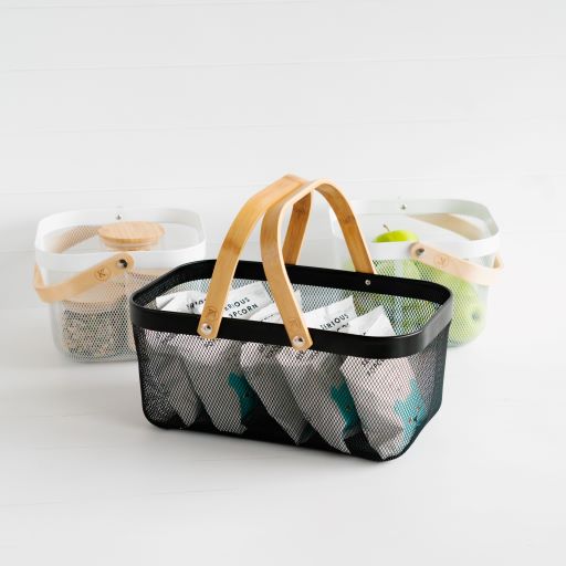 Rect Metal Basket W/Bamboo