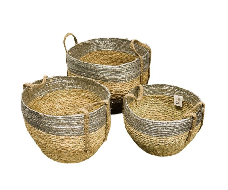 Seagrass Planter Baskets - Silver Single