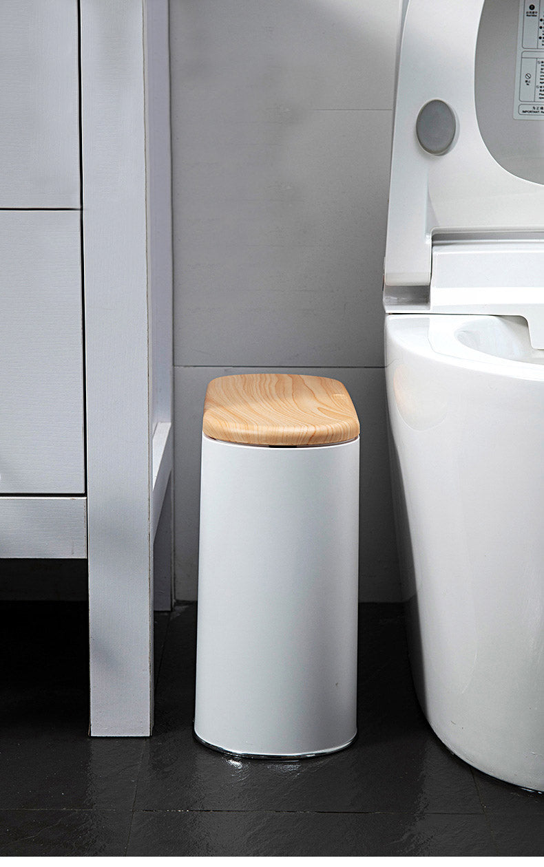 Luxury Wood Grain Top Waste Bin, 10L