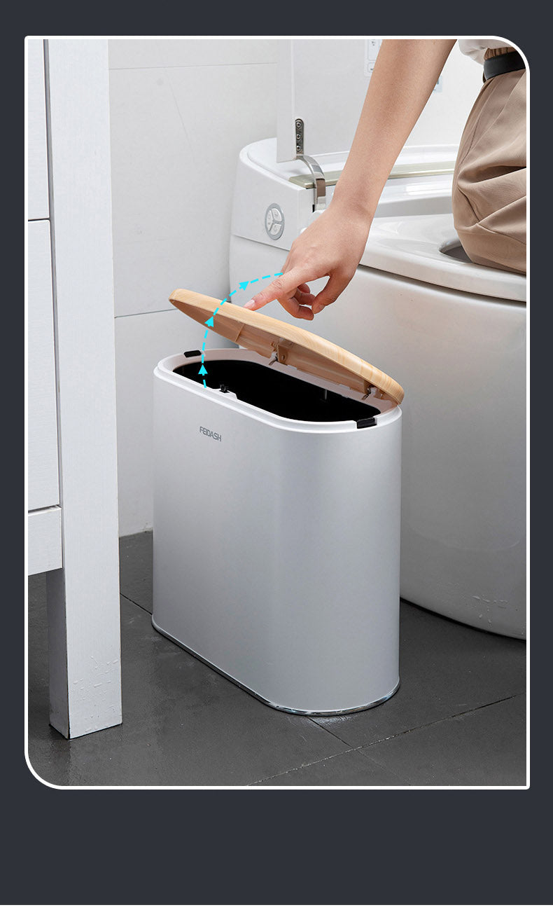 Luxury Wood Grain Top Waste Bin, 10L