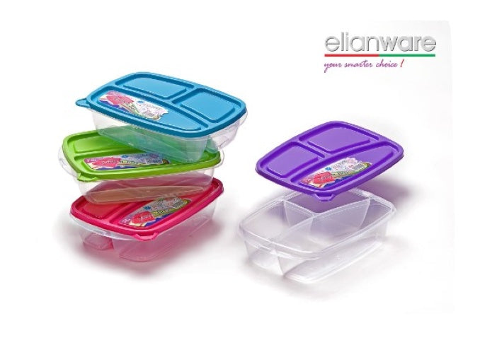 3 Section Luch Box W Coloured Lid