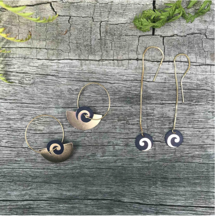 Koru Earrings Set, S/Steel Studs, Tribal Earth