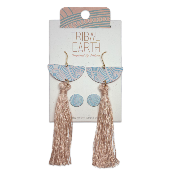 Tassle Earring Set, S/Steel Studs, Tribal Earth