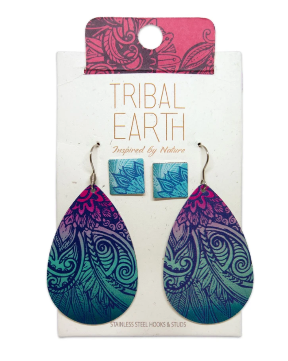 Raindrop Earring Set, S/Steel Studs, Tribal Earth*