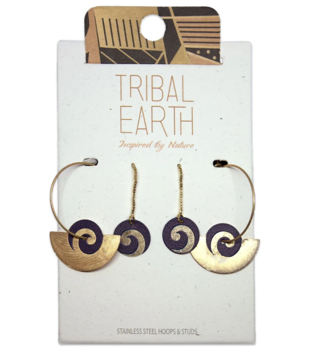 Koru Earrings Set, S/Steel Studs, Tribal Earth