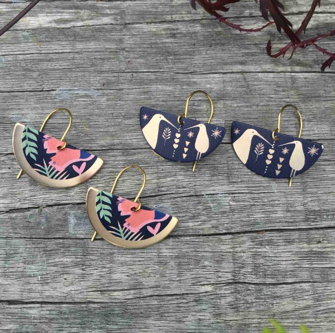 Kowhai Fan Earring Set, S/Steel Studs, Tribal Earth