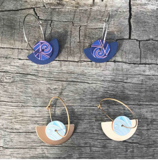Fan Hoop Drop Earring Set, S/Steel Studs, Tribal Earth
