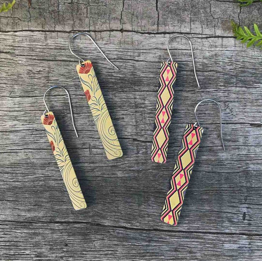 Drop Earrings Set, S/Steel Studs, Tribal Earth