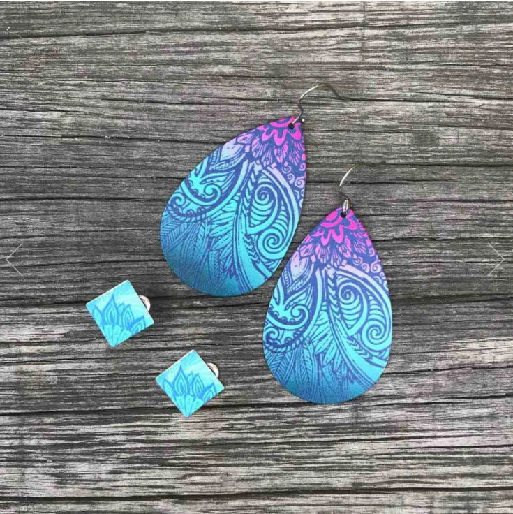 Raindrop Earring Set, S/Steel Studs, Tribal Earth*