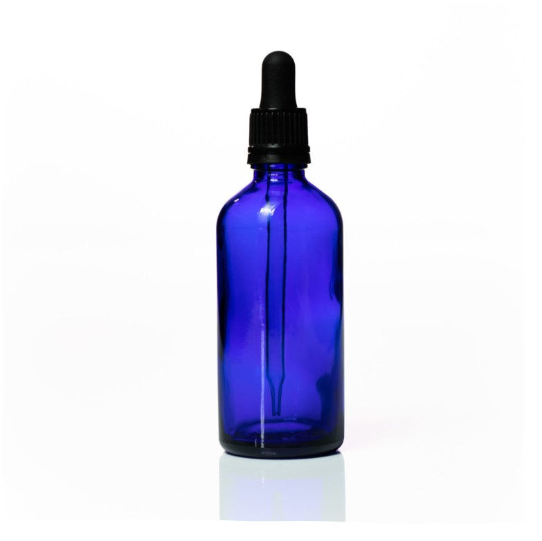 Euro Blue Glass Bottle 100ml W Tampertel Dropper