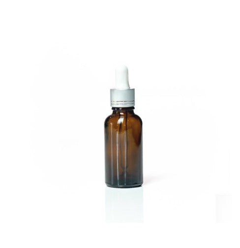 Euro Amber Glass Bottle 30ml W Silver Dropper