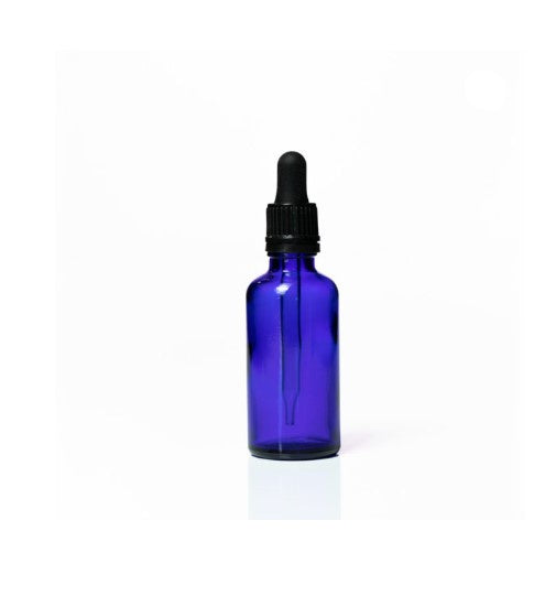 Euro Blue Glass, Bottle 50ml W Tamper, Dropper