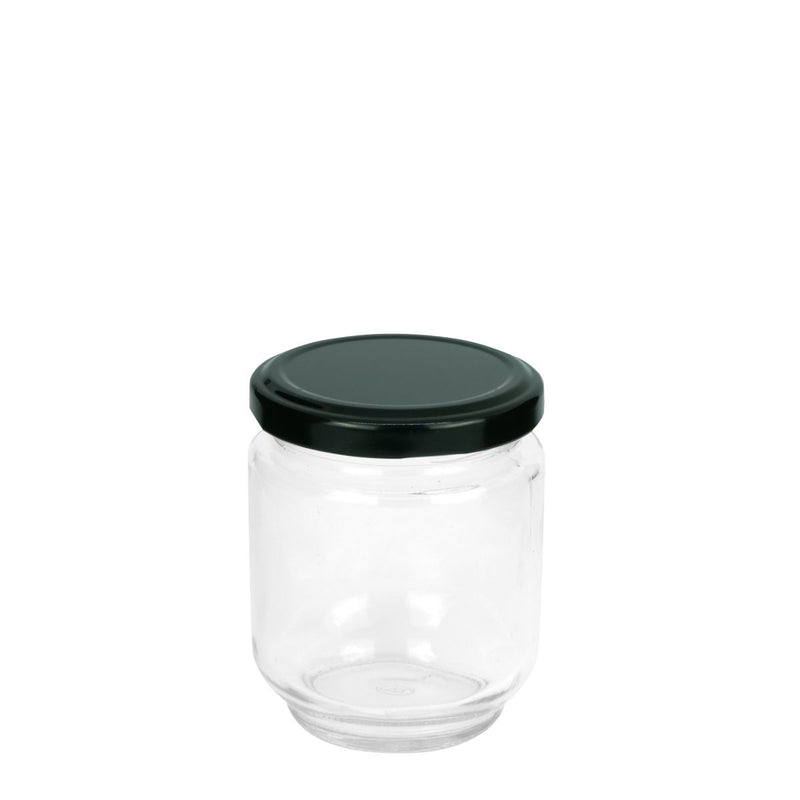 Jar Glass Round Clear W Lid (Black)