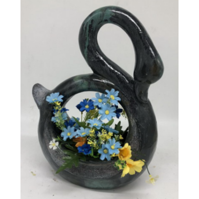 Swan Plant Pot With Blue Glaze