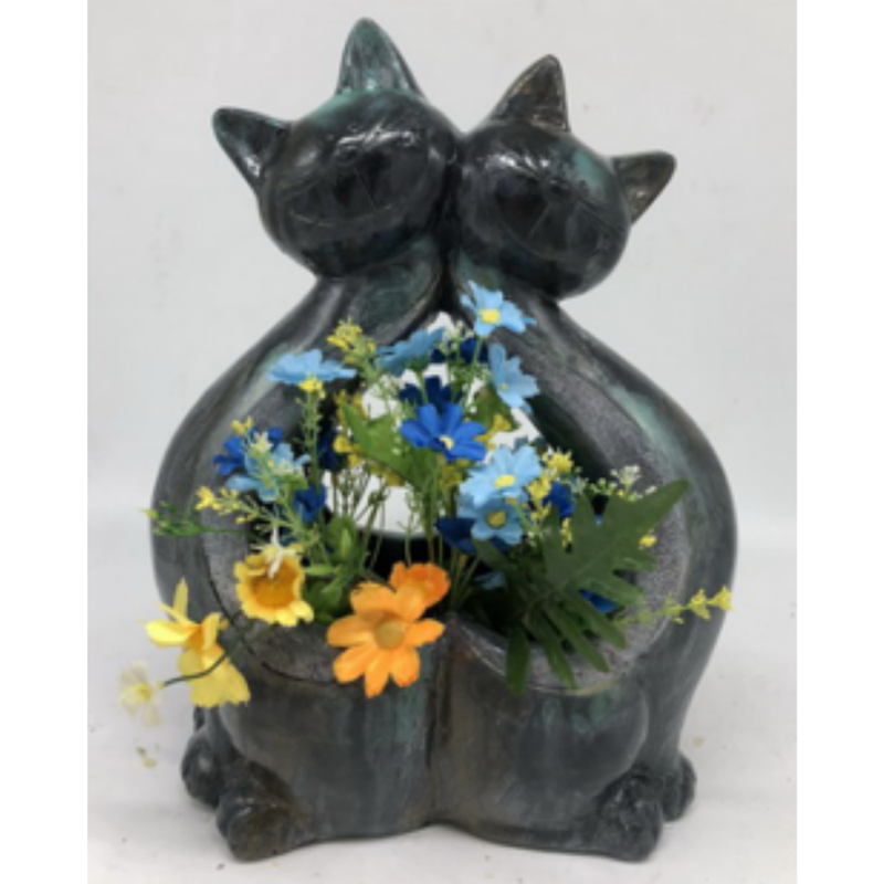 Cat Plant Pot With Blue Glaze Set of 2 "ORDER ONLY"