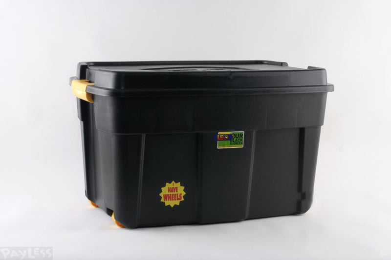 Rough Tote Bin, with Lid and Wheels, 110 Lit