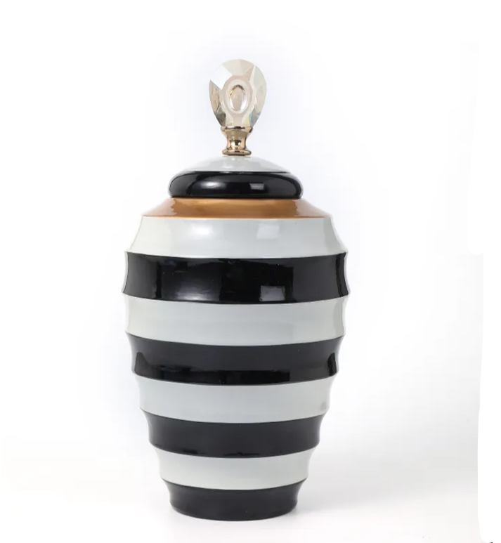 MonoLuxe Small Lidded Vase, Stripe