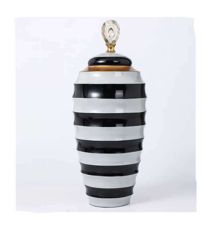 MonoLuxe Large Lidded Vase Stripe