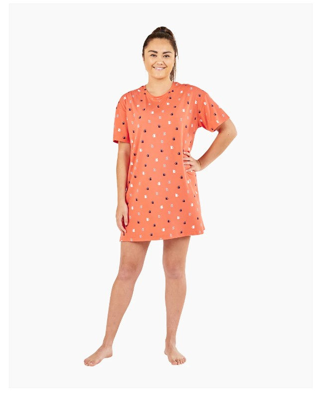 Women's Kitty-Cat Bamboo/Cotton Night-Tee/Pant Coral