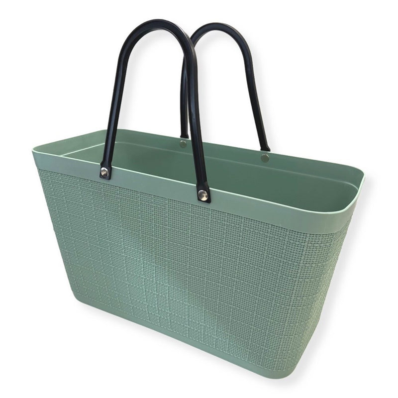Linen Patterns Green Shopping Basket With Handles - M