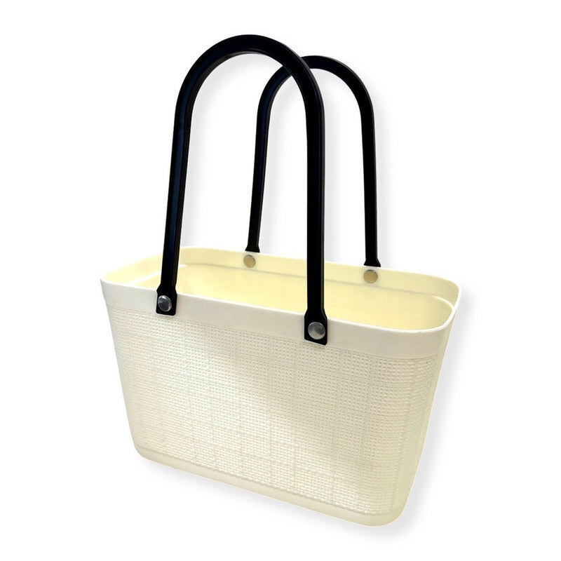 Linen Patterns White Shopping Basket With Handles - M