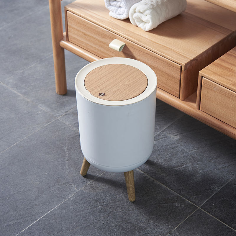 Round Luxury Wood Grain Top Waste Bin 7L