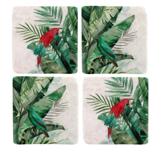 Jungle Parrot Resin Coasters 10x10cm Set of 4