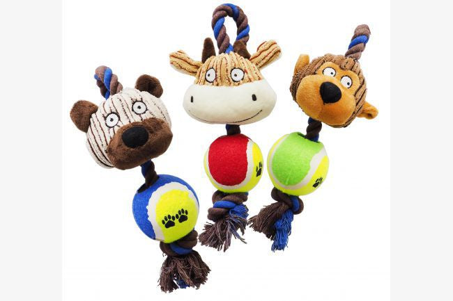 Animal Head Rope Toy With Ball
